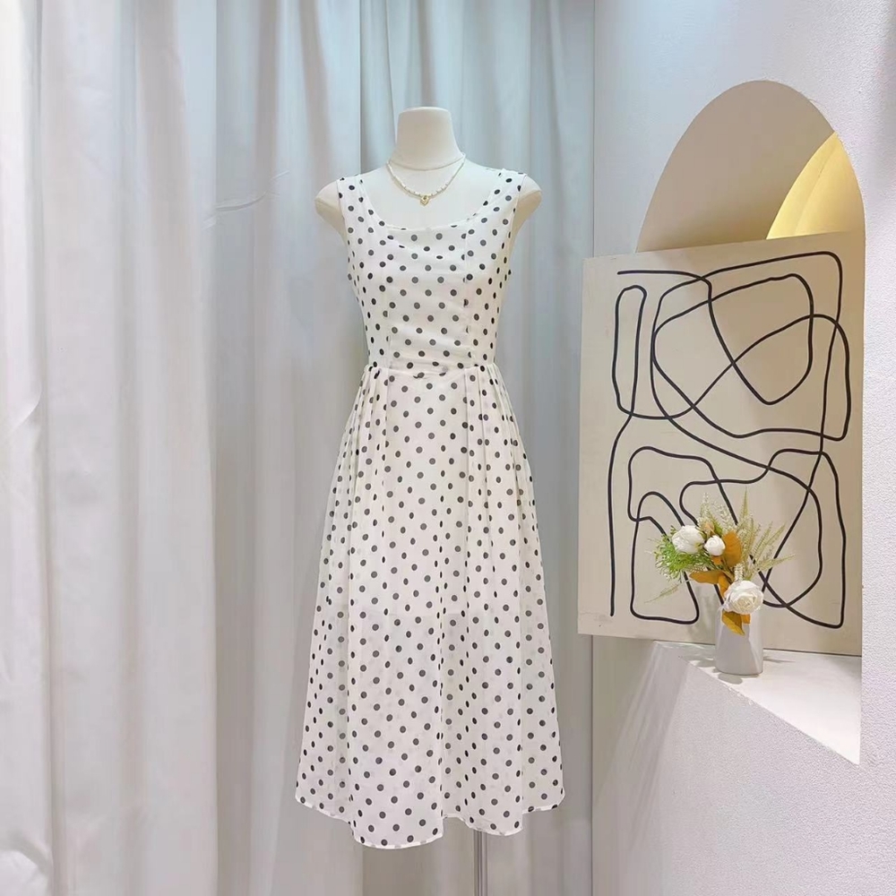 French Polka Dot Maxi Dress Summer